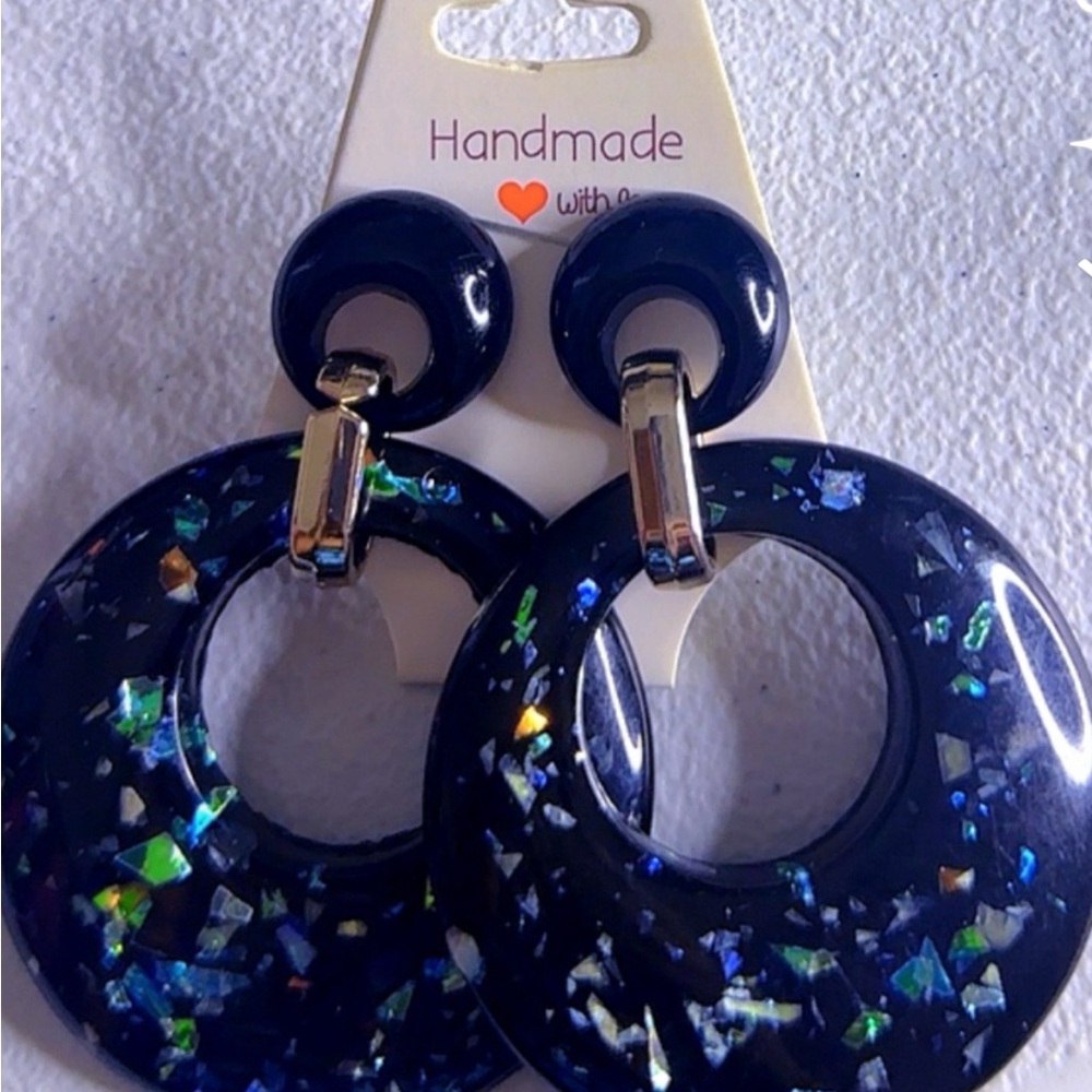 Handmade Black and Blue Glitter Earrings